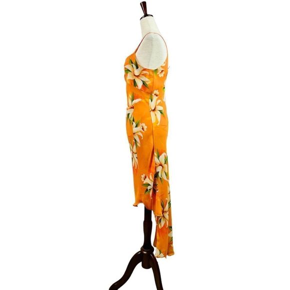 Vintage Y2K Nicolete Orange Tropical Aloha Hawaiian Hi-lo Maxi Dress - Picture 3 of 11